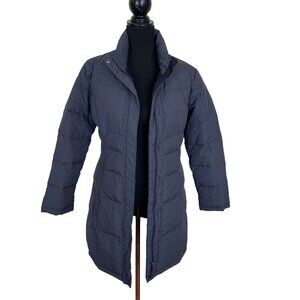 Garnet Hill Womens Long Puffer Jacket With Hood Grey Down Feather Small